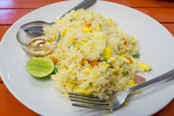 Fired rice with Ham on the table 