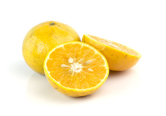 Orange fruit slice on white background
