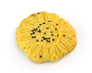round bread with sesame on white background