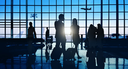 Back Lit Business People Traveling Airport Passenger Concept - obrazy, fototapety, plakaty