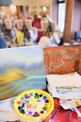 Closeup of a palette of colors