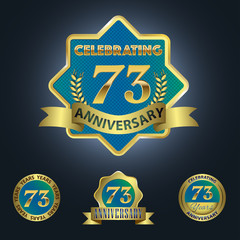 Celebrating 73 Years Anniversary - Blue seal with golden ribbon
