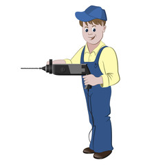 Repairman or handyman standing with a perforator or drill