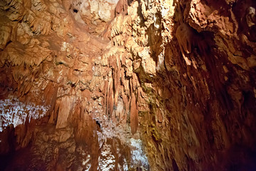 Stalagmites and stalactites inside the cave