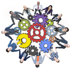 Group People Holding Hands with Gear Symbol Concept