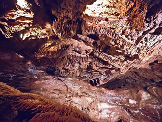 Stalagmites and stalactites inside the cave