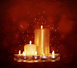 Golden Christmas Candles on the christmas background
