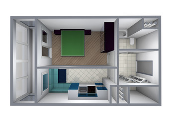 model  of the one-room apartment with furniture