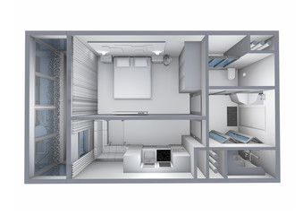 model  of the one-room apartment with furniture