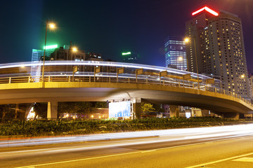 Fototapeta na wymiar Traffic blur motion trails in modern city street at night