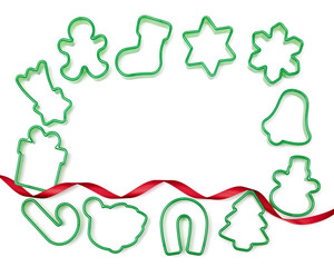green forms for cookies and red ribbon on the white