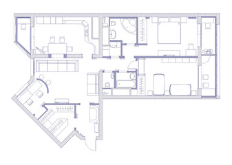 draft plan of arrangement of all furniture blue