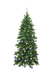 the fir-tree decorated with blue spheres, beads lamps, isolated
