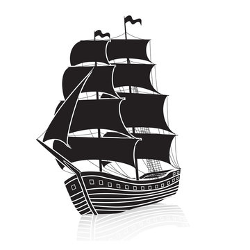 recommend clip art: vintage sailing ship at sea with reflection