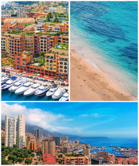 Monaco harbour and coast, collage, Cote d'Azur