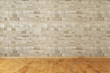 Empty room with stone wall and wooden floor