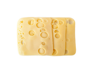 Three slices of Swiss cheese isolated over white