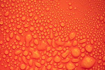 Water drops. Orange background. (soft focus, toned photo).