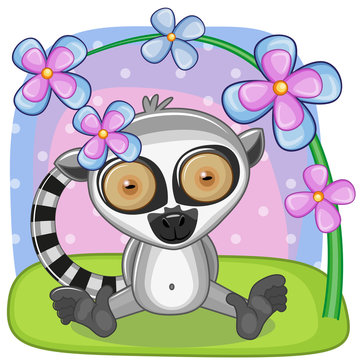 Lemur with flowers