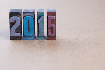 2015 year written with colored vintage letterpress.