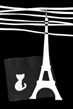 little lovely cat and eiffel tower - paper silhouette