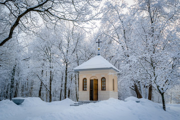 Church in winter forest