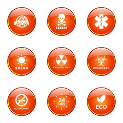 Warning Sign Orange Vector Button Icon Design Set