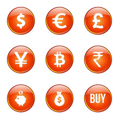 Currency Sign Orange Vector Button Icon Design Set