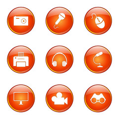 Electronic Equipment Orange Vector Button Icon Design Set