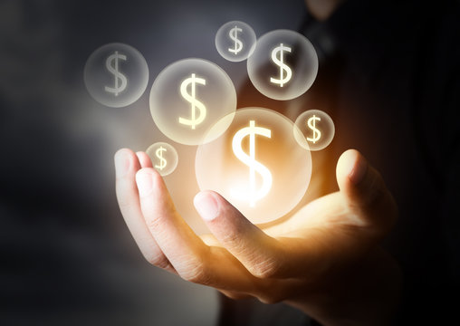 Money icon in business hand