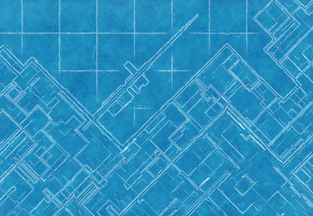 blue scheme of top view city plan on graph paper