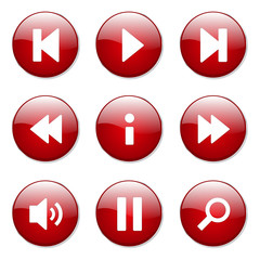 Multimedia Controller Red Vector Button Icon Design Set
