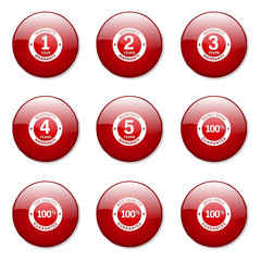 Warranty Guarantee Seal Red Vector Button Icon Design Set