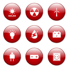 Energy Sign And Symbol Red Vector Button Icon