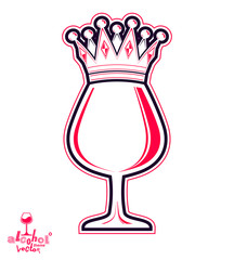 Monarch wineglass with decorative crown, royal theme vector symb