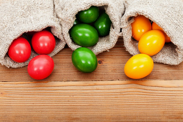 Easter eggs on wooden table