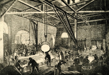 Casting in the foundry ( Borsig-Werke factory, Berlin, 1840)