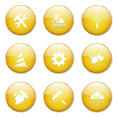 Construction Tools Yellow Vector Button Icon Design Set 2