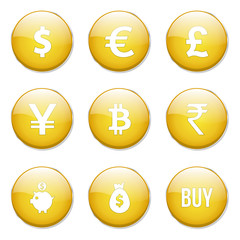 Currency Sign Yellow Vector Button Icon Design Set