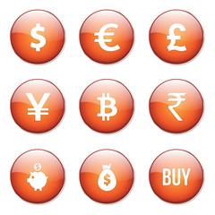 Currency Sign Orange Vector Button Icon Design Set