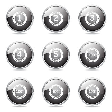 Warranty Guarantee Seal Black Vector Button Icon Design Set