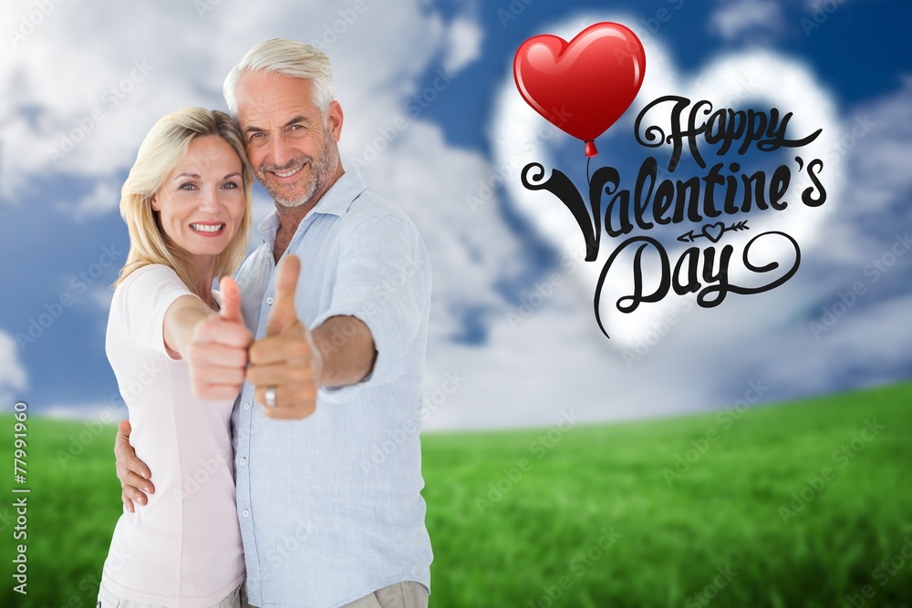 Aufkleber composite image of smiling couple showing thumbs up together