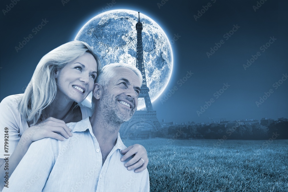 Aufkleber composite image of smiling couple embracing and looking