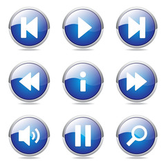 Multimedia Controller Blue Vector Button Icon Design Set