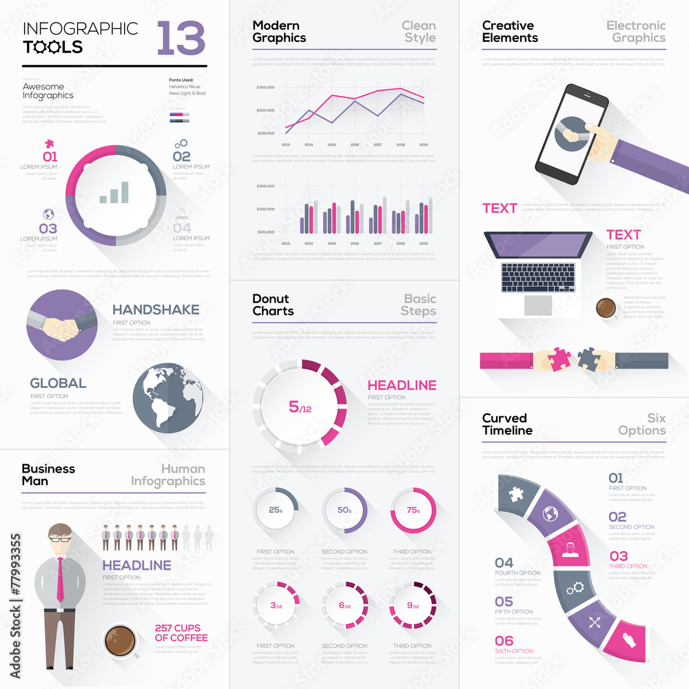 Aufkleber infographic tools collection and vector graphic elements