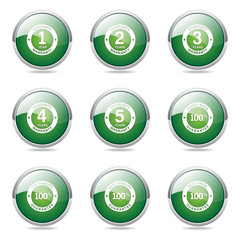 Warranty Guarantee Seal Green Vector Button Icon Design Set