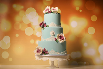 blue marzipan cake with roses