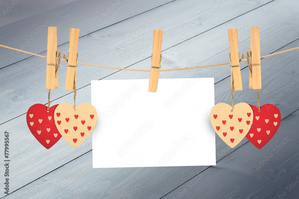 Poster composite image of hearts hanging on the line