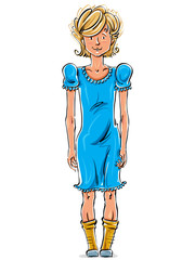 Vector full-length drawing of a friendly Caucasian blond teenage