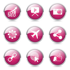 SEO Internet Sign Pink Vector Button Icon Design Set 1